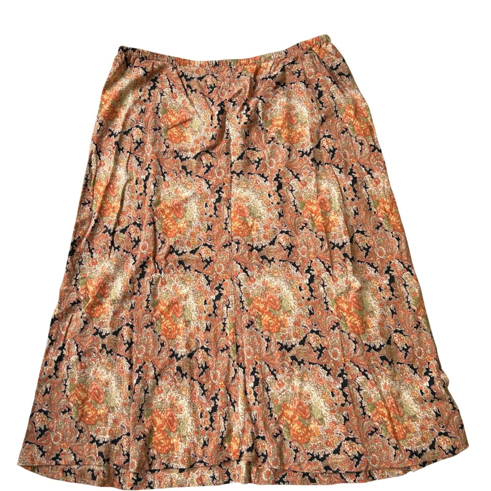 April Cornell Midi Skirt Size M Orange Floral Paisley Boho Elastic Waist